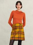 Hobbs Maeve Tartan Pure Wool Skirt, Ochre/Multi