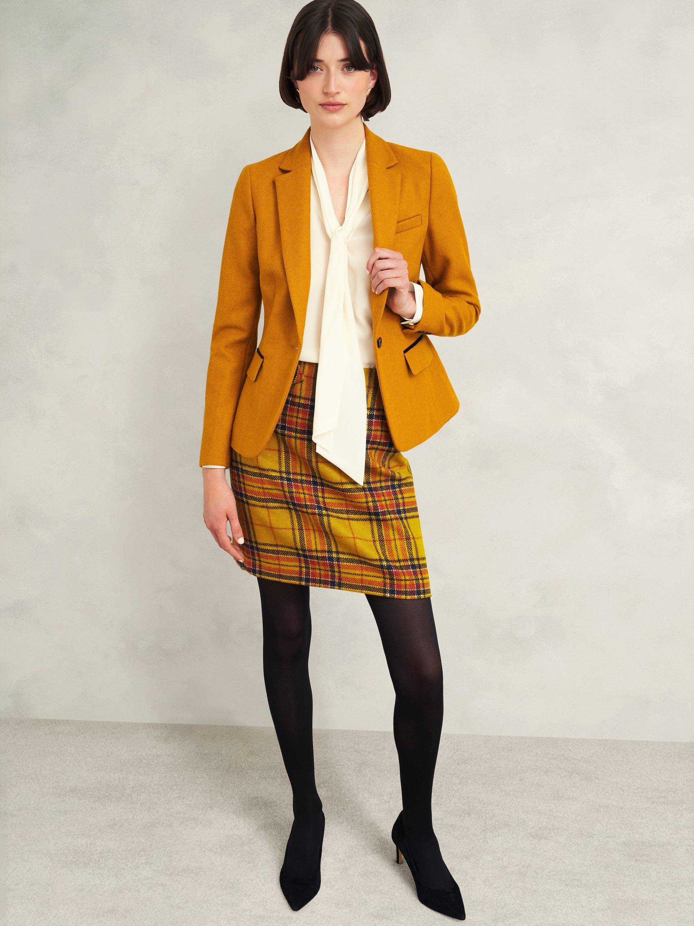 Product image 6 of 7, which shows Hobbs Maeve Tartan Pure Wool Skirt, Ochre/Multi, 8