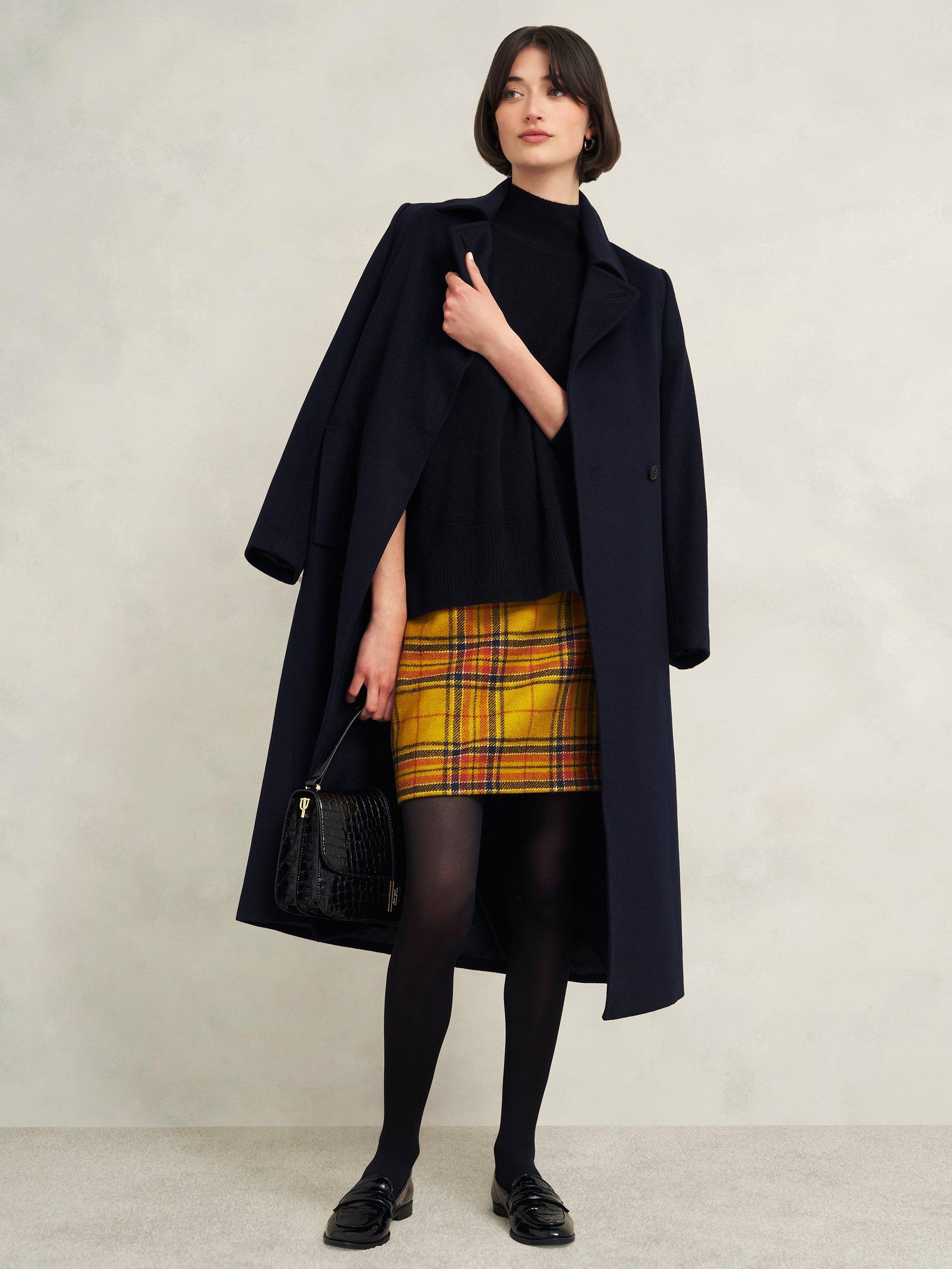Product image 7 of 7, which shows Hobbs Maeve Tartan Pure Wool Skirt, Ochre/Multi, 8