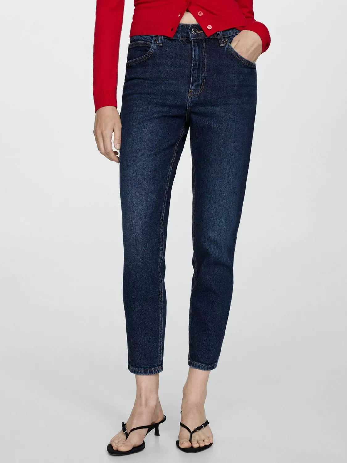 Mango High Rise Comfort Mom Jeans, Open Blue