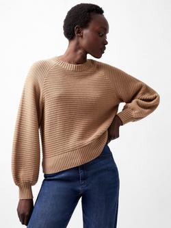 French Connection Lily Mozart Balloon Sleeve Cotton Jumper - view 2, Camel