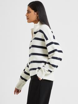 French Connection Vhari Half Zip Striped Jumper, White/Grey