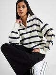 French Connection Vhari Half Zip Striped Jumper, White/Grey
