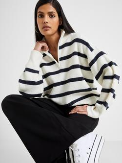 French Connection Vhari Half Zip Striped Jumper - view 2, White/Grey