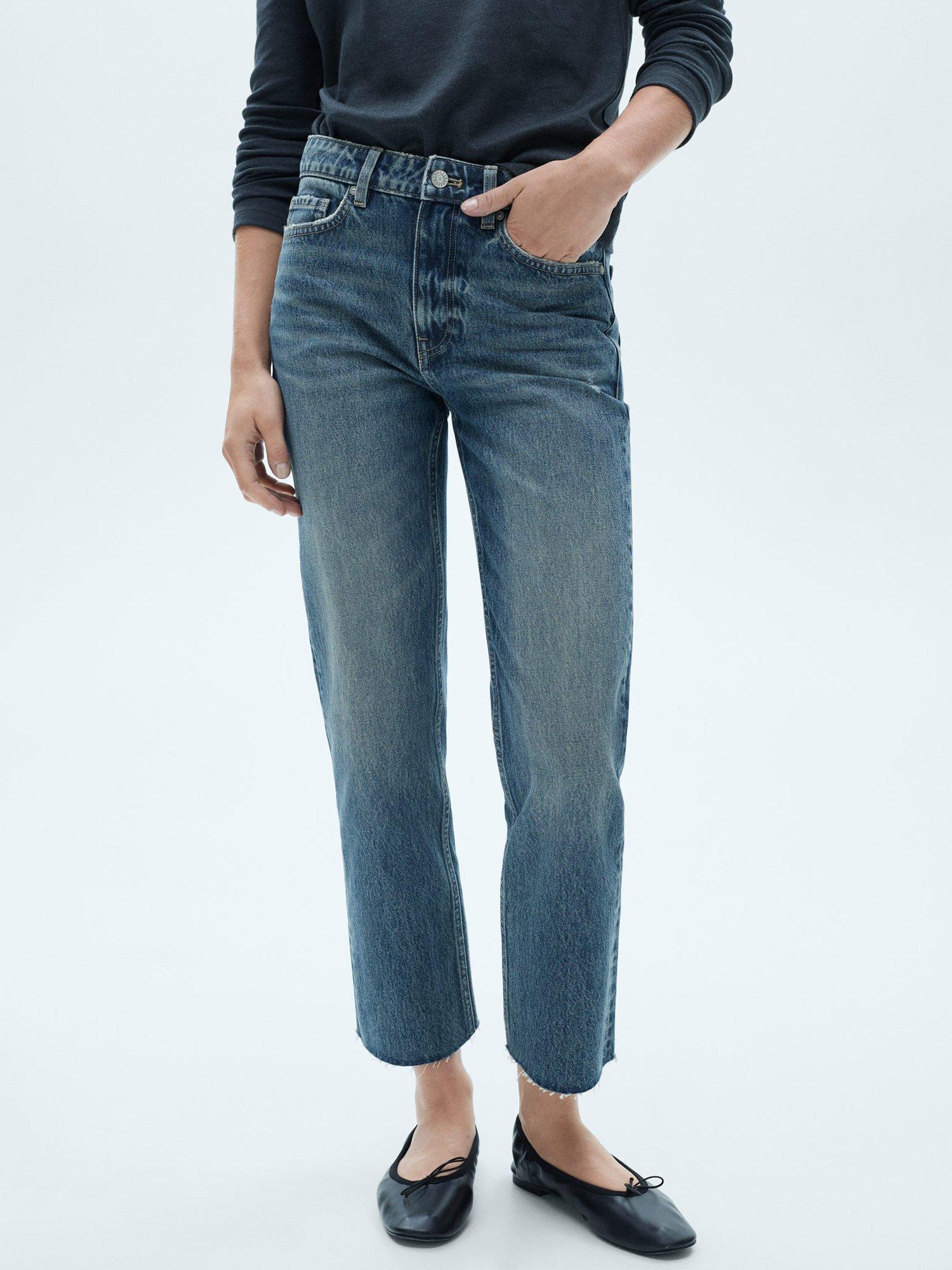 Product image 1 of 3, which shows Mango Blanca Straight Crop Jeans, Mid Blue, 14