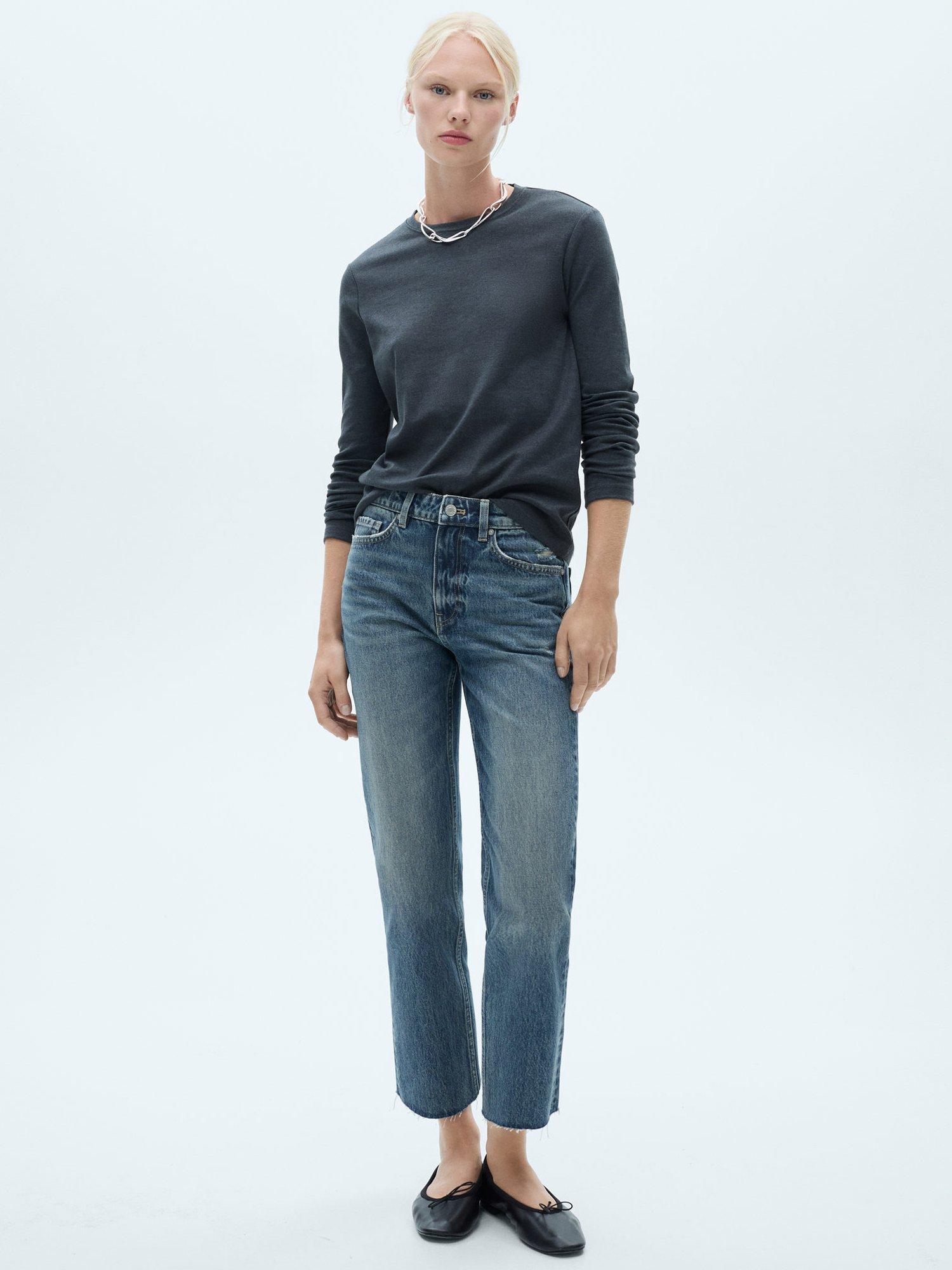 Product image 2 of 3, which shows Mango Blanca Straight Crop Jeans, Mid Blue, 14