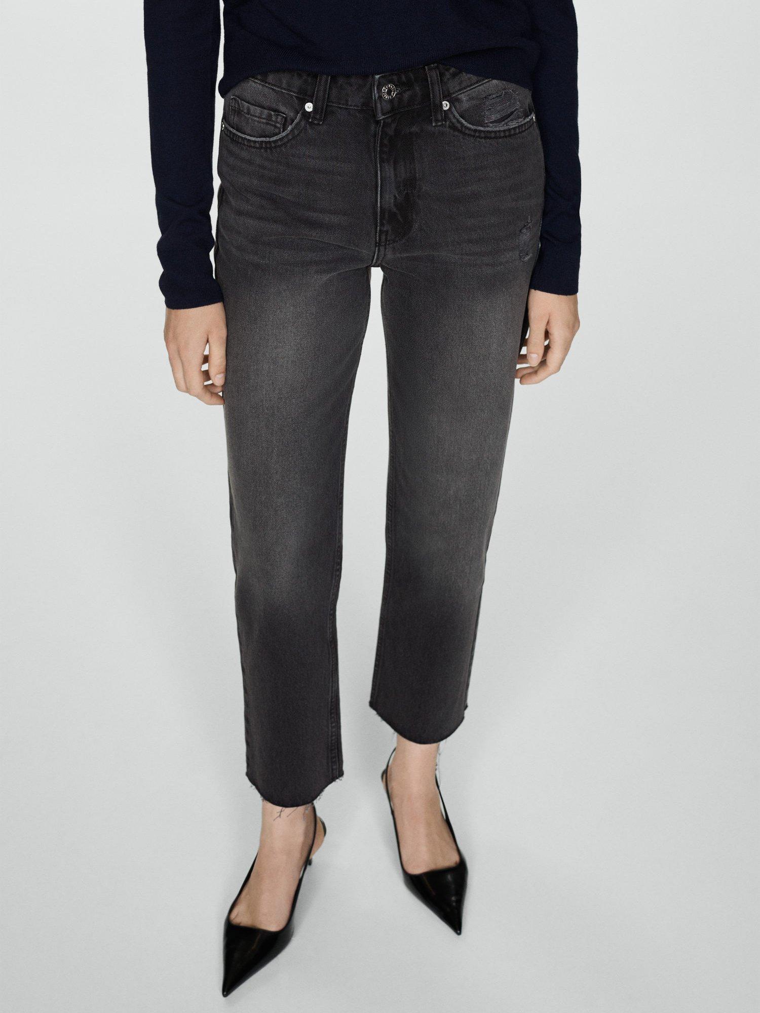 Product image 1 of 6, which shows Mango Blanca Straight Crop Jeans, Black, 10