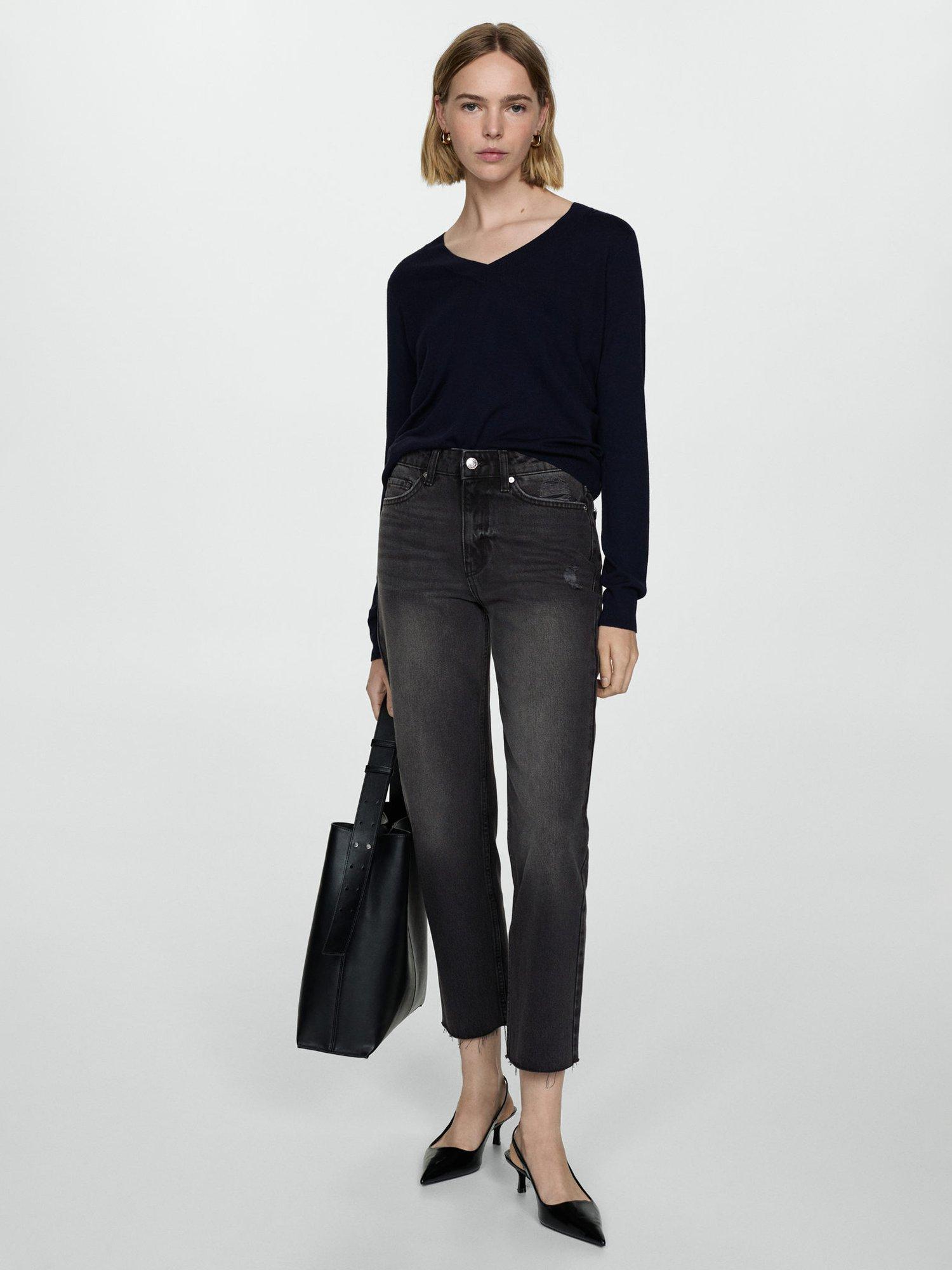 Product image 2 of 6, which shows Mango Blanca Straight Crop Jeans, Black, 10