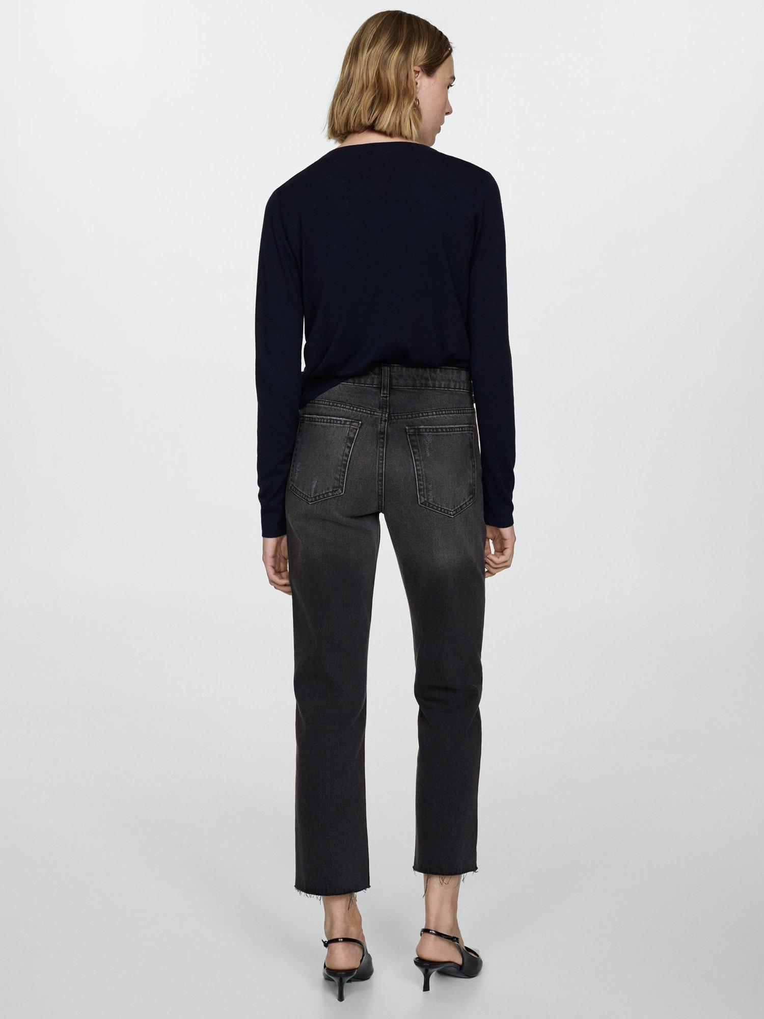 Product image 3 of 6, which shows Mango Blanca Straight Crop Jeans, Black, 10