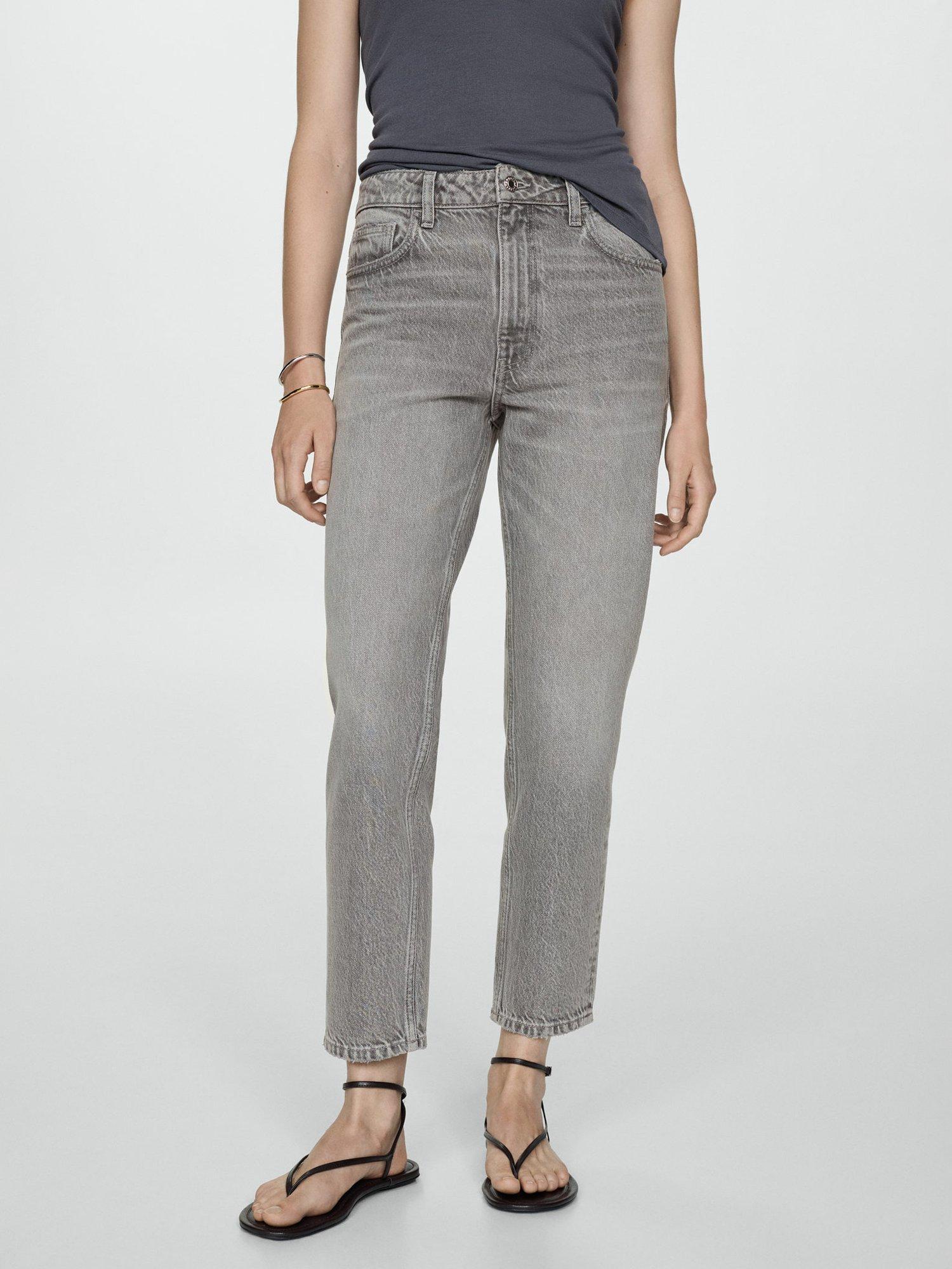 Mango Ankle Grazer Mom Jeans, Open Grey