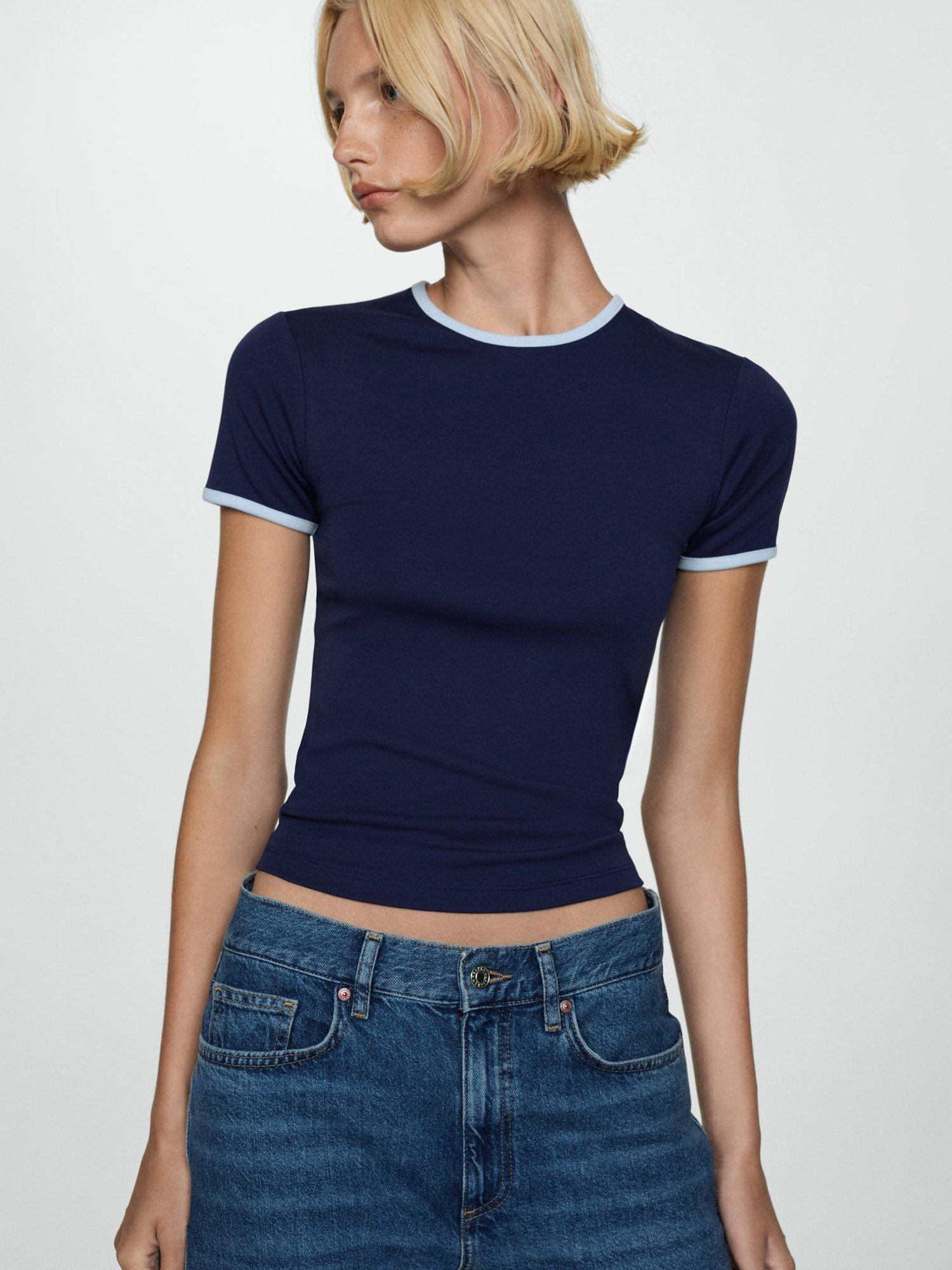 Mango Zanic Contrast Trim T-Shirt, Navy