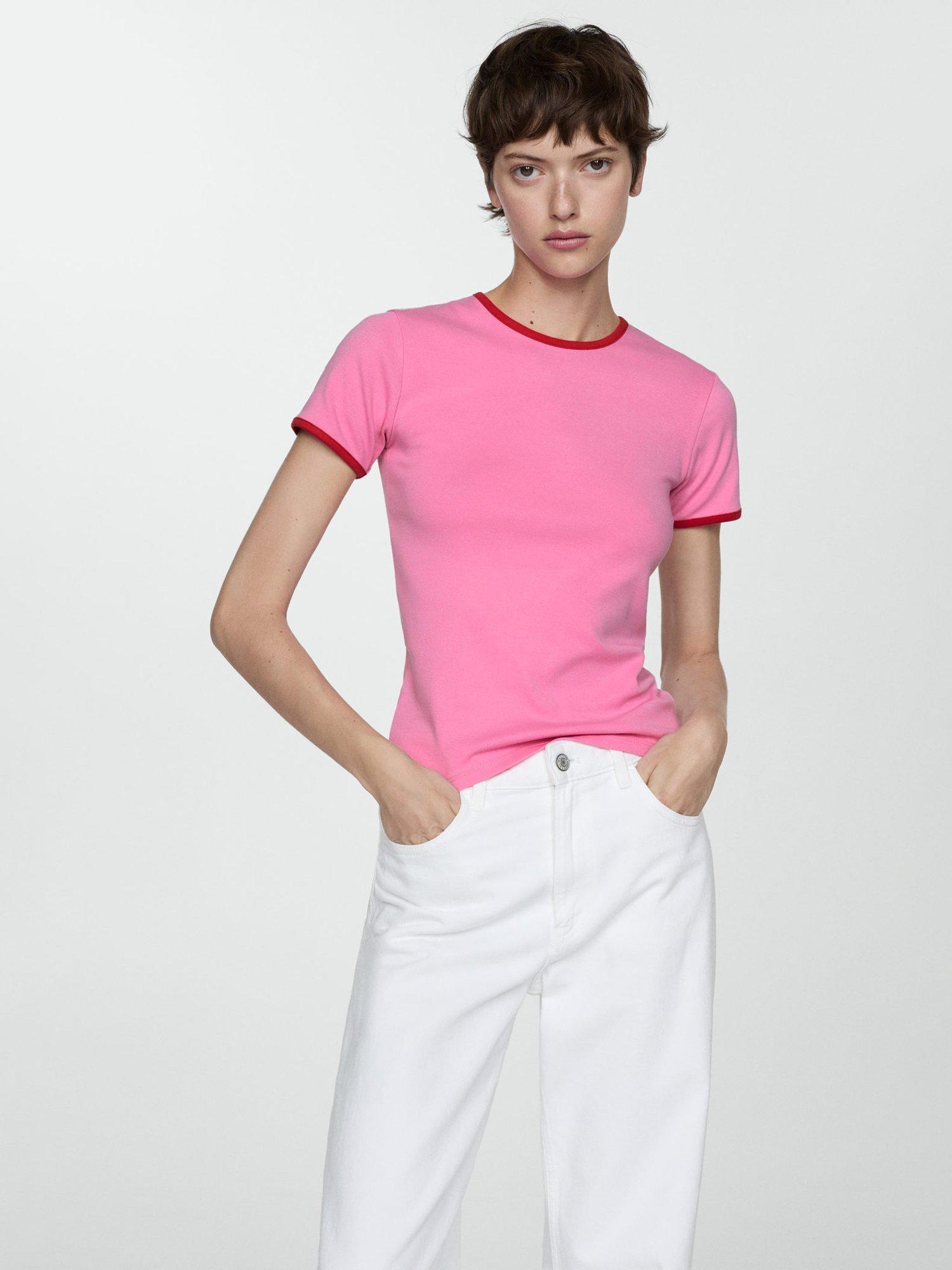 Mango Zanic Contrast Trim T-Shirt, Pink