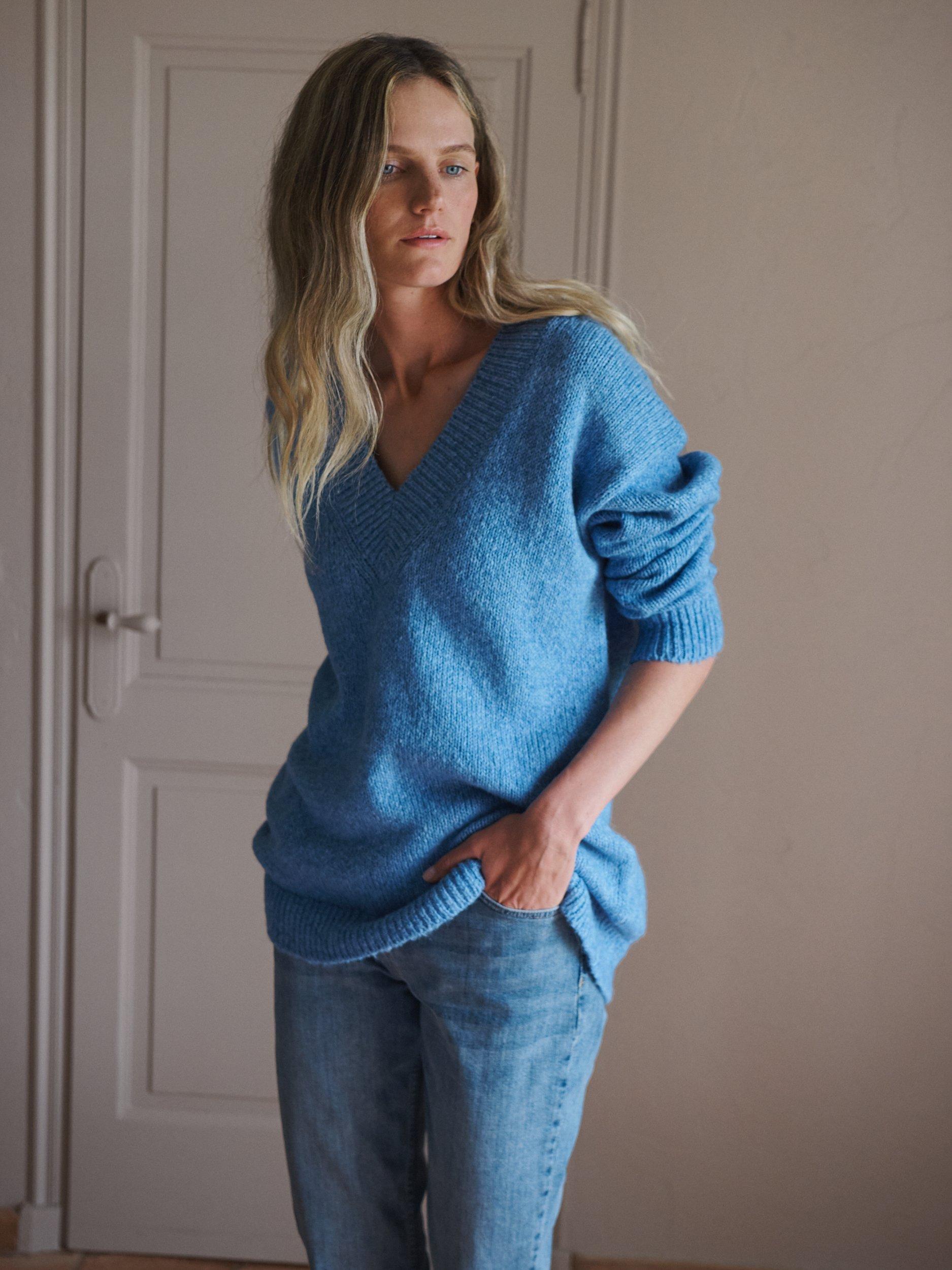 Product image 3 of 7, which shows NRBY Macy Wool Blend Jumper, Heathered Blue, One Size