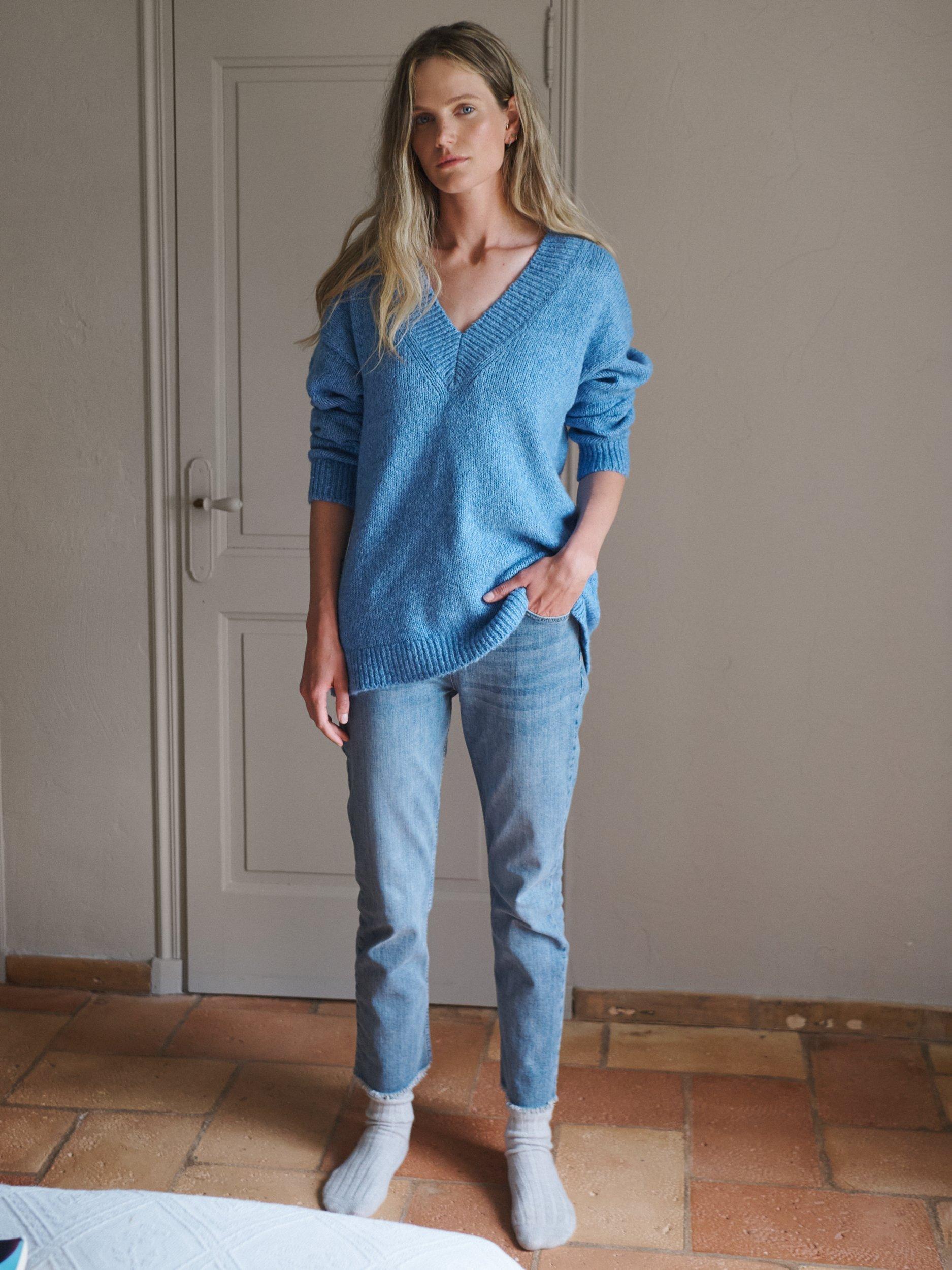 Product image 6 of 7, which shows NRBY Macy Wool Blend Jumper, Heathered Blue, One Size