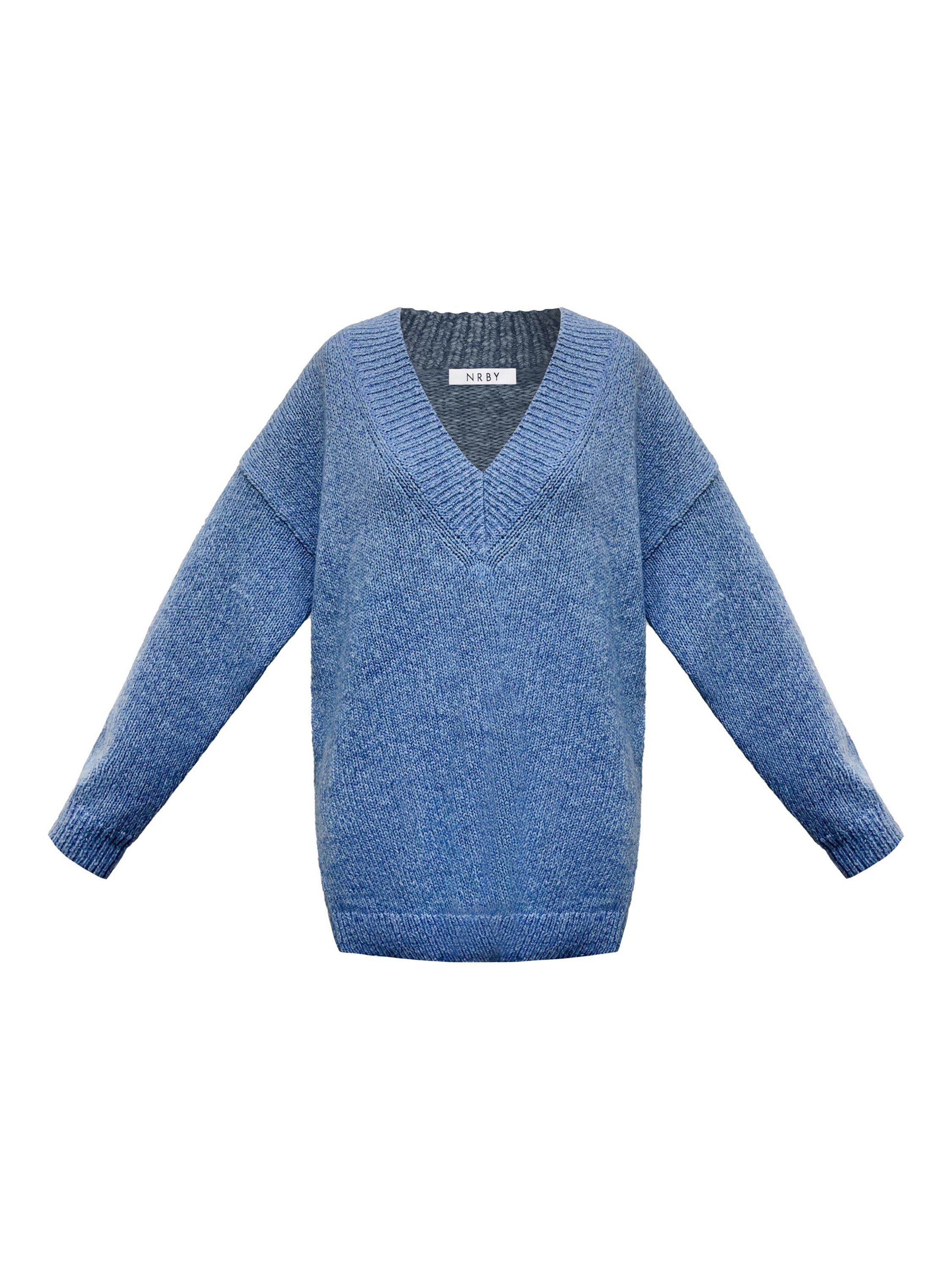 Product image 7 of 7, which shows NRBY Macy Wool Blend Jumper, Heathered Blue, One Size