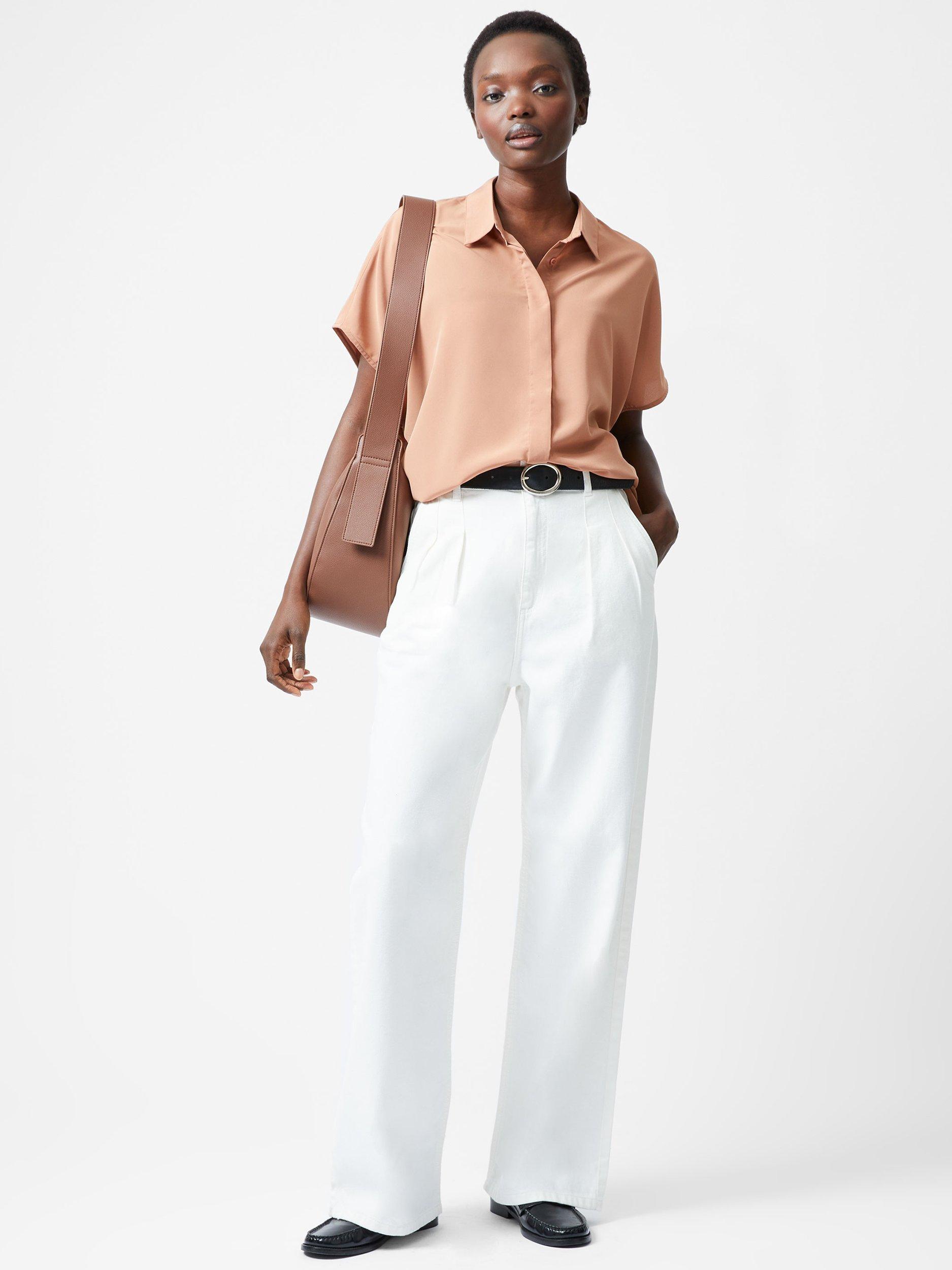 Product image 3 of 5, which shows French Connection Caprina Crepe Short Sleeve Shirt, Mocha, XS