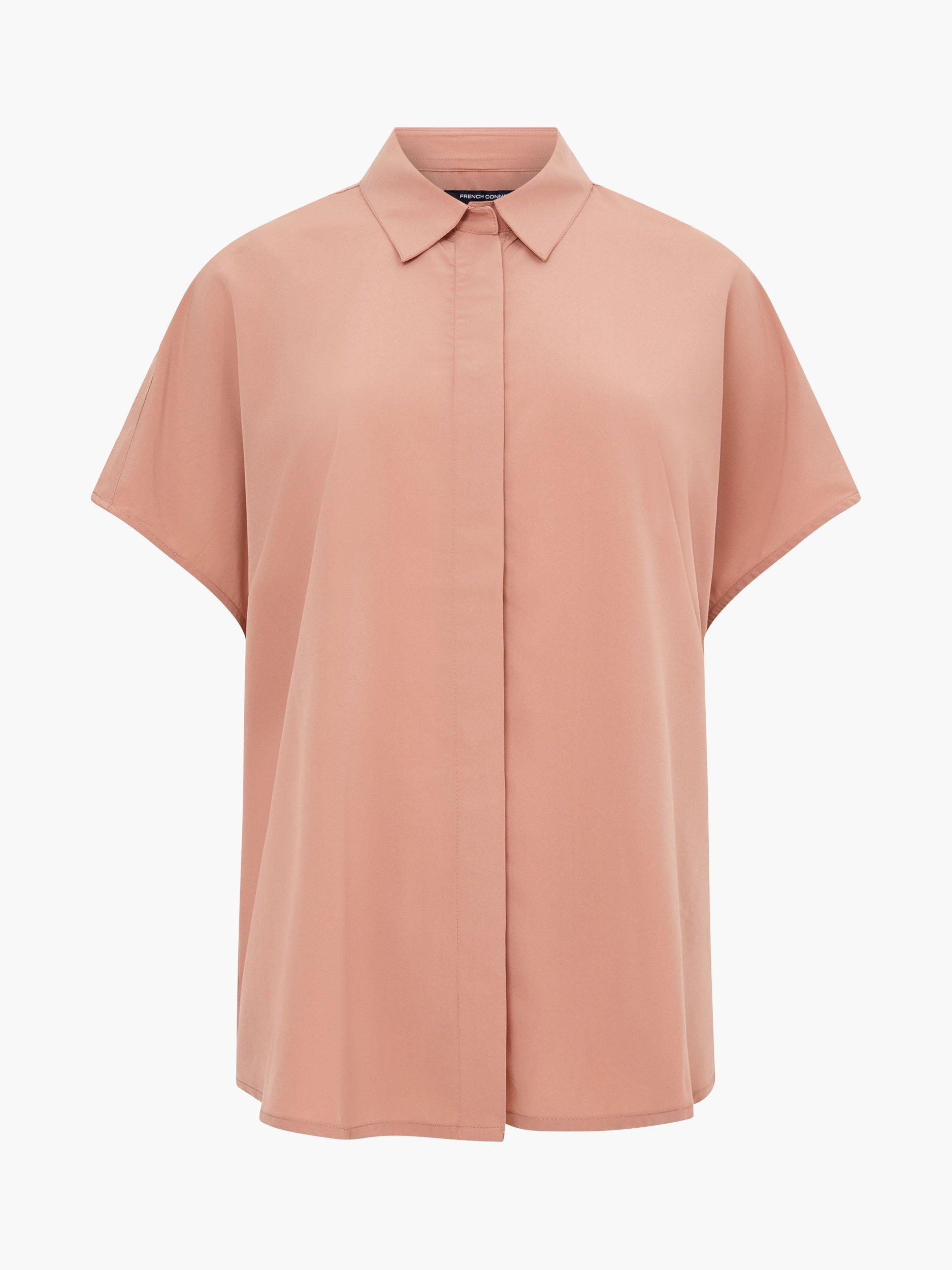 Product image 5 of 5, which shows French Connection Caprina Crepe Short Sleeve Shirt, Mocha, XS
