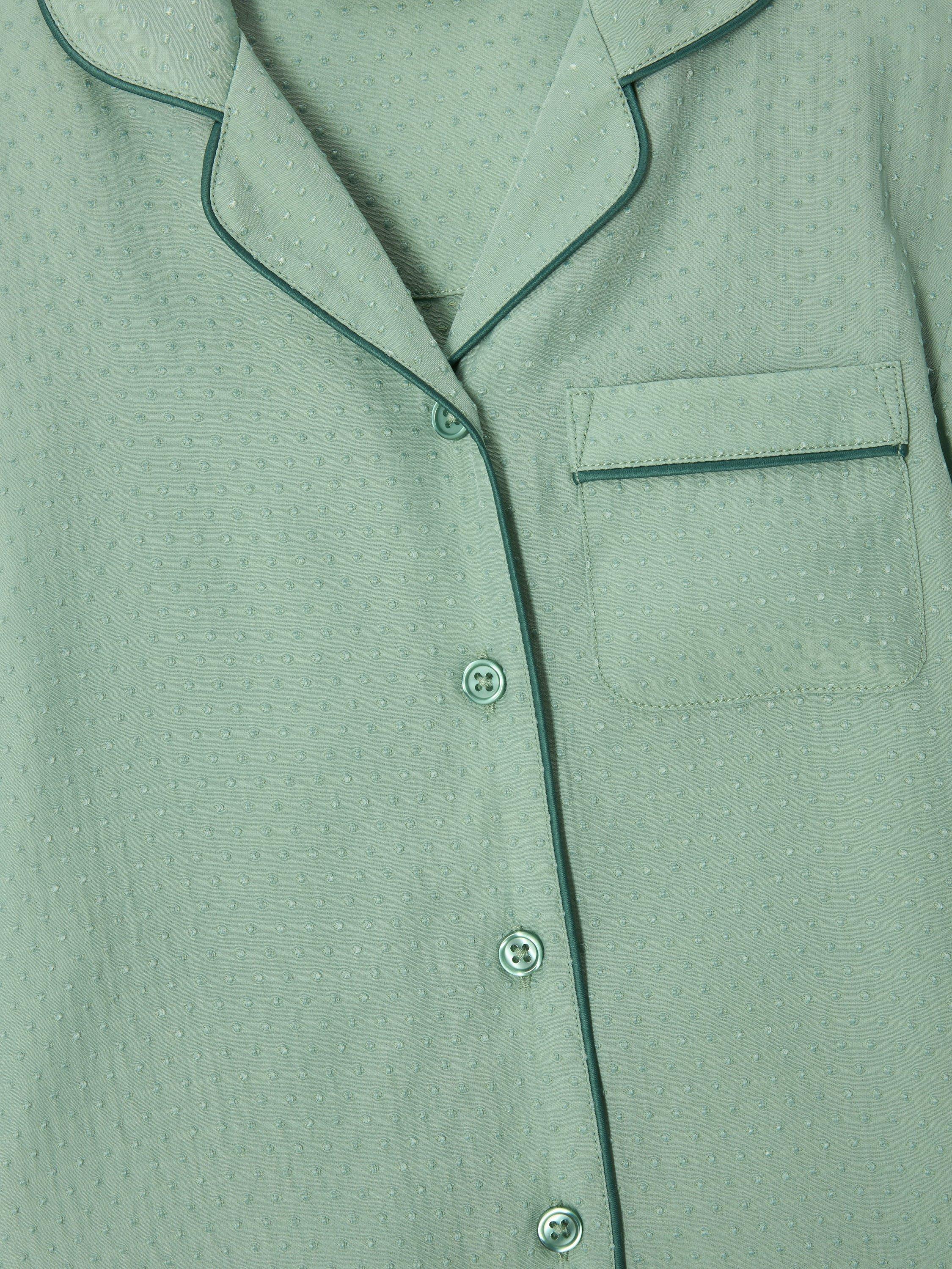 Product image 5 of 6, which shows John Lewis Kids' Textured Spot Satin Pyjamas, Green, 5 years