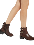 Dune London Patter Leather Buckle Detail Ankle Boots, Brown