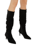 Dune London Slouchings Pointed Toe Slouchy Suede Knee Boots, Black