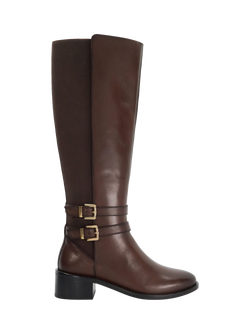 Dune London Tatter Leather Knee High Boots, Brown, Brown