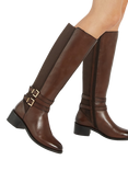 Dune London Tatter Leather Knee High Boots, Brown