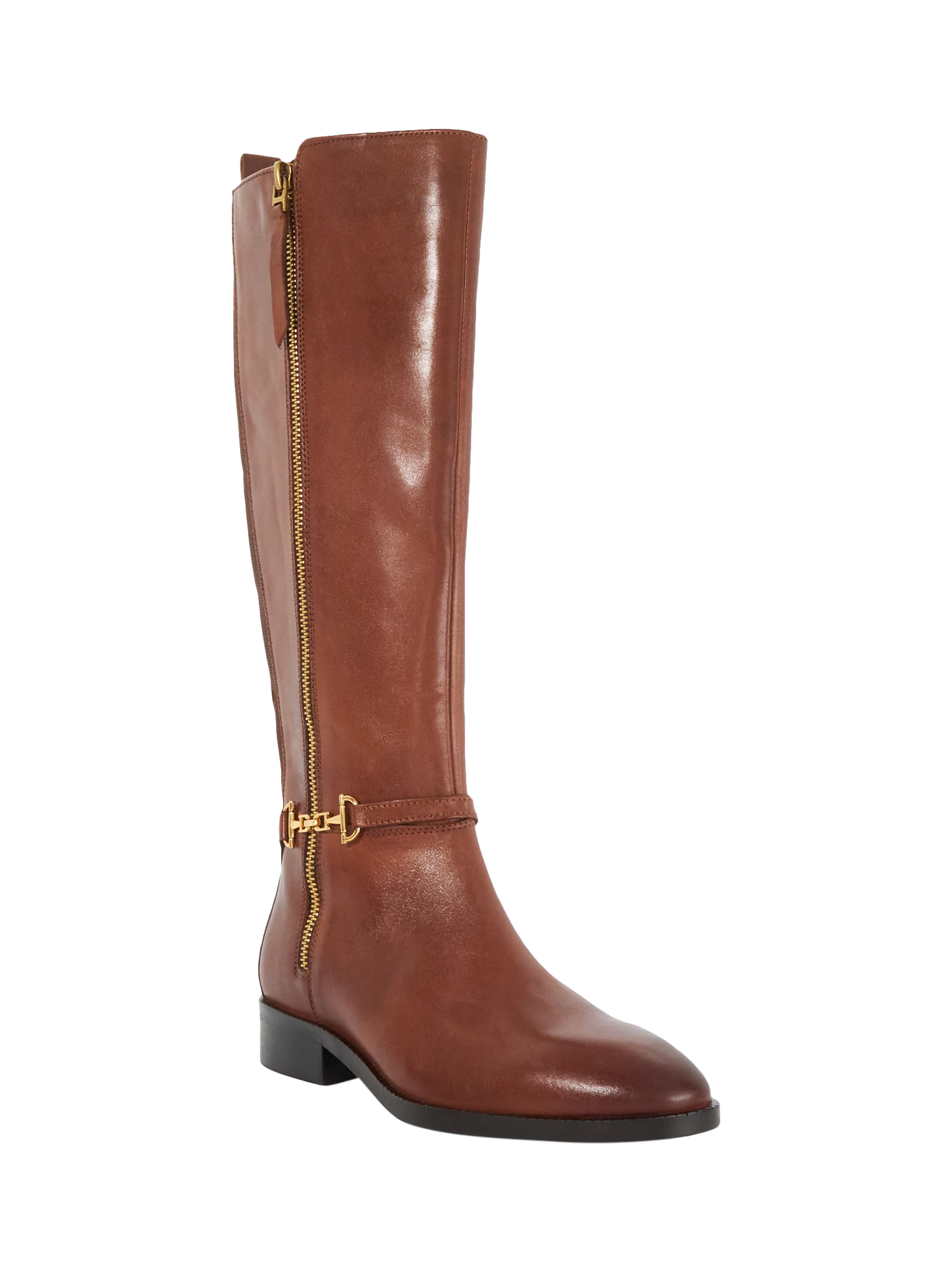 Product image 3 of 5, which shows Dune London Taylyn Leather Buckle Detail Riding Boots, Tan, EU36