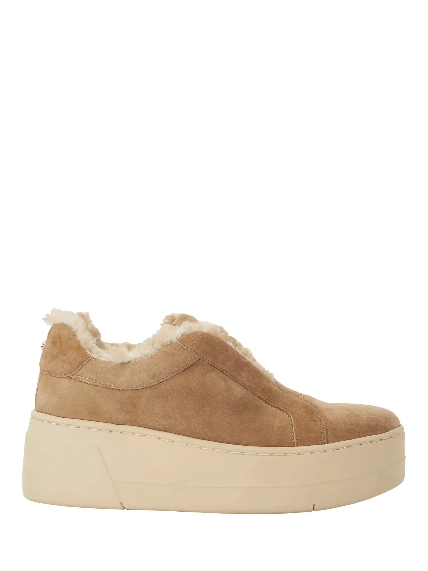 Dune Esthie Suede Faux Fur Lined Chunky Slip-On Trainers, Tan