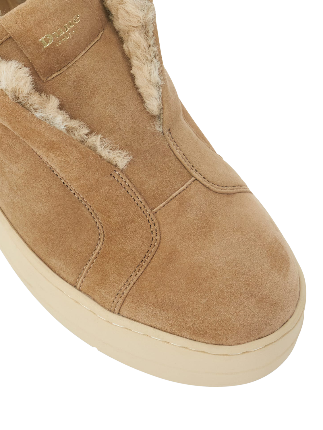 Product image 5 of 6, which shows Dune Esthie Suede Faux Fur Lined Chunky Slip-On Trainers, Tan, EU36