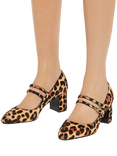 Dune Approval Pony Leopard Double Buckle Heeled Courts, Multi