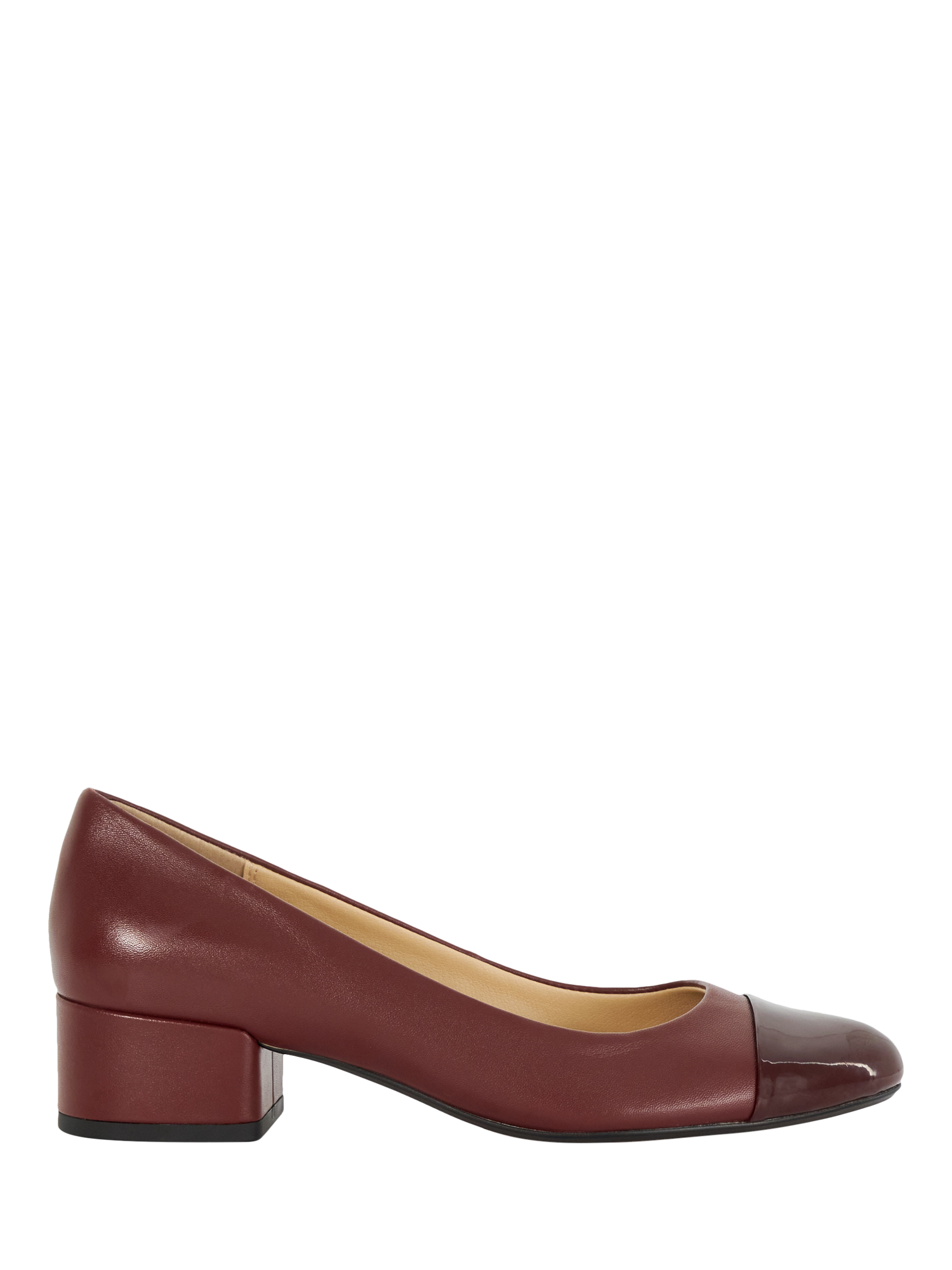 Dune Bracket Patent Leather Block Heel Courts, Burgundy