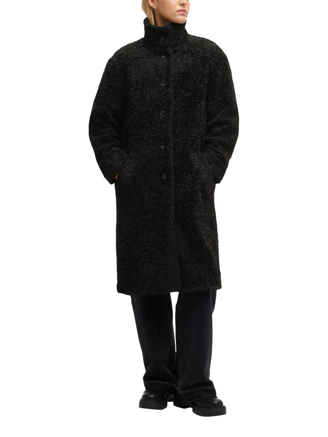 Product image 1 of 6, which shows BOSS Caylina Stand Collar Coat, Black, 6