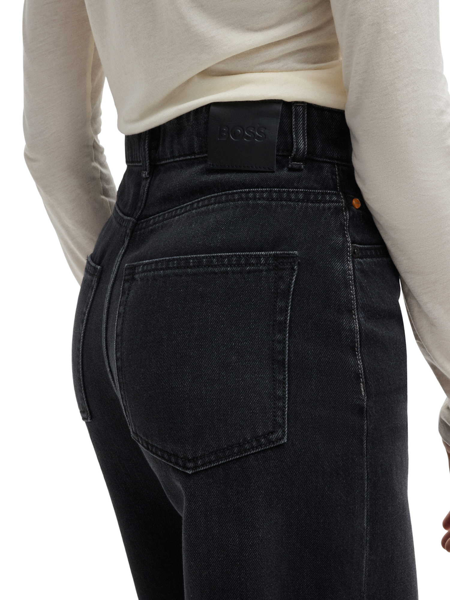 Product image 5 of 6, which shows BOSS Marlene High Rise Jeans, Black, 24