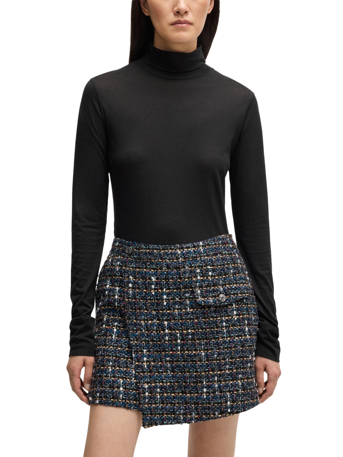 BOSS Emerie Roll Neck Jersey Top, Black