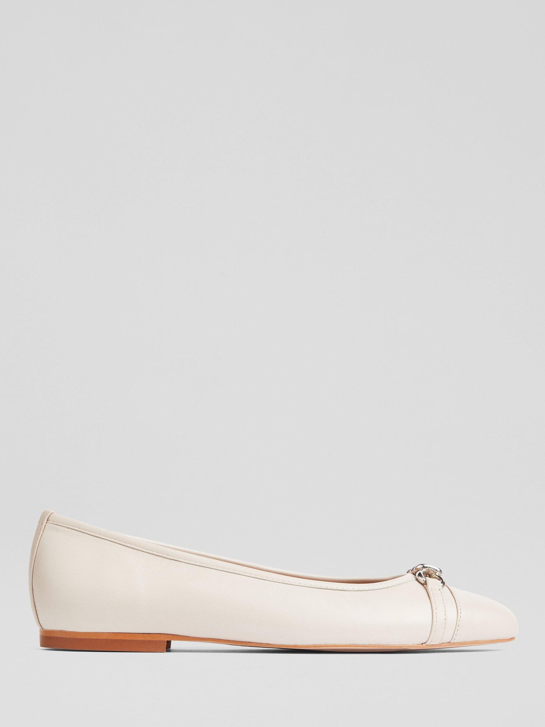 L.K.Bennett Briella Leather Ballerina Pumps, Ecru