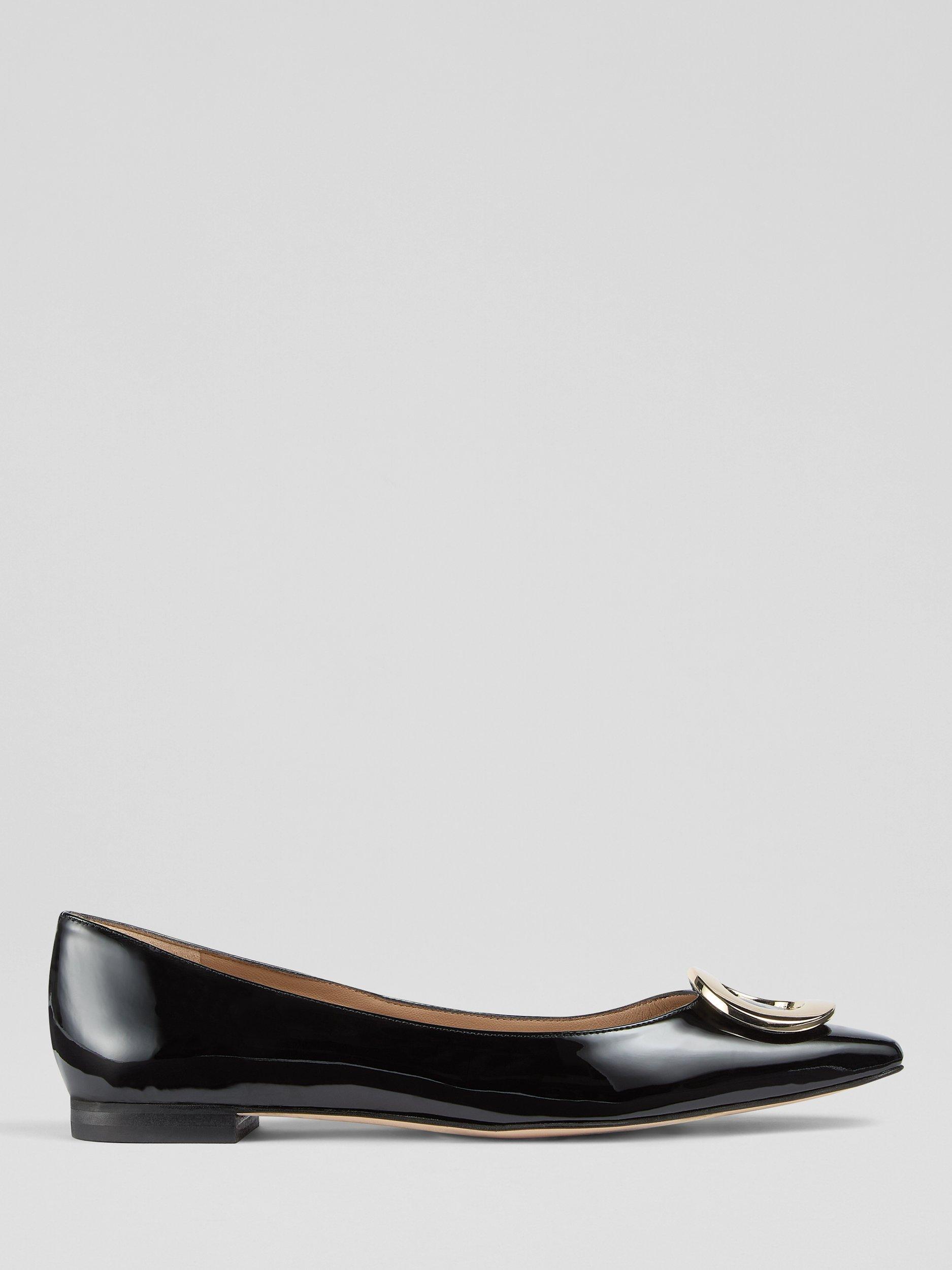 L.K.Bennett Lisette Leather Pointed Flats, Black