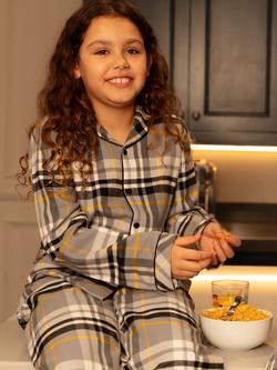 Minijammies Kids' Check Cotton Pyjama Set, Grey/Multi, Grey/Multi