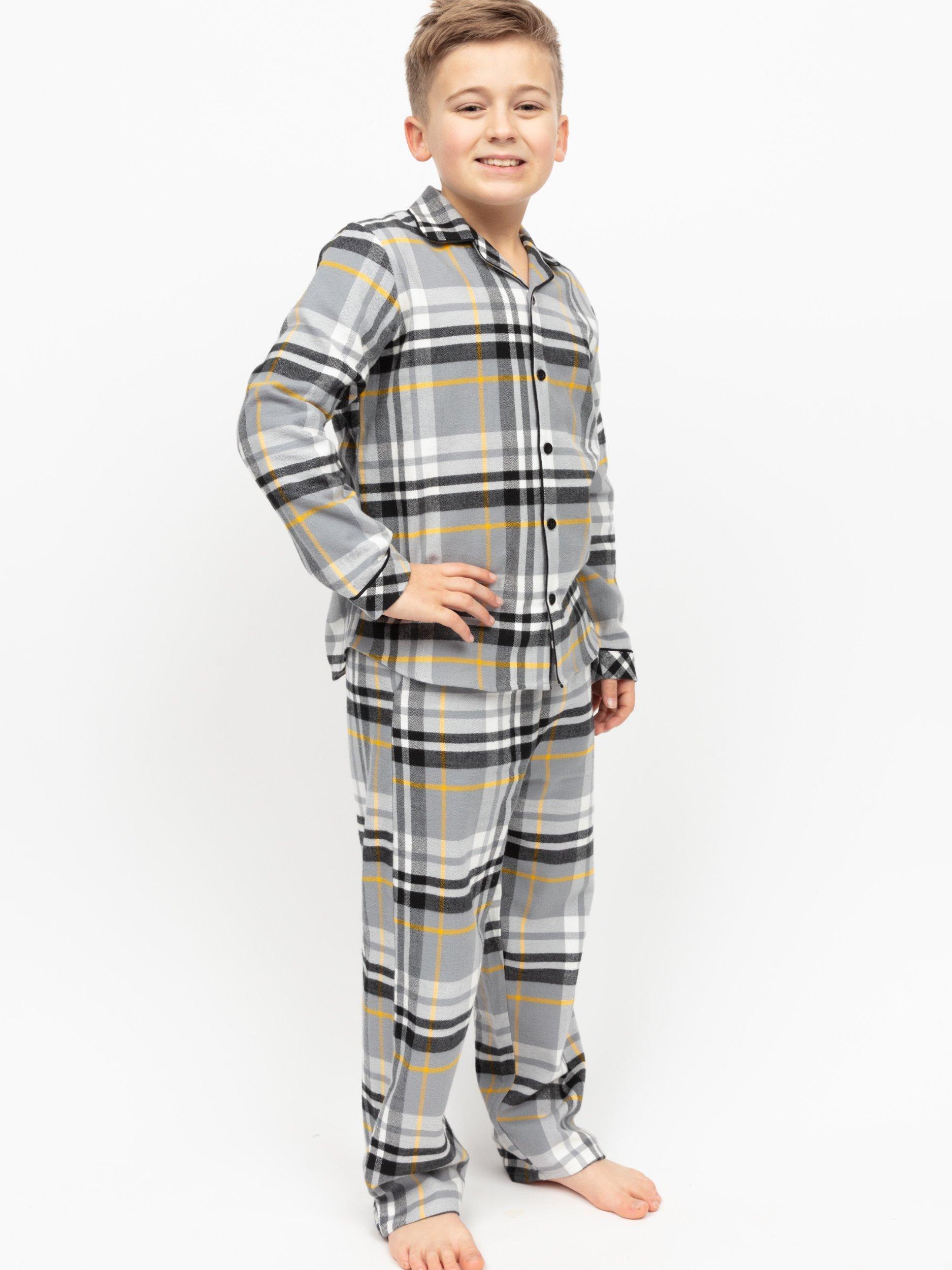 Product image 2 of 4, which shows Minijammies Kids' Check Cotton Pyjama Set, Grey/Multi, 2-3 years
