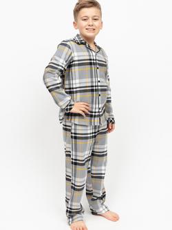 Minijammies Kids' Check Cotton Pyjama Set, Grey/Multi - view 2, Grey/Multi