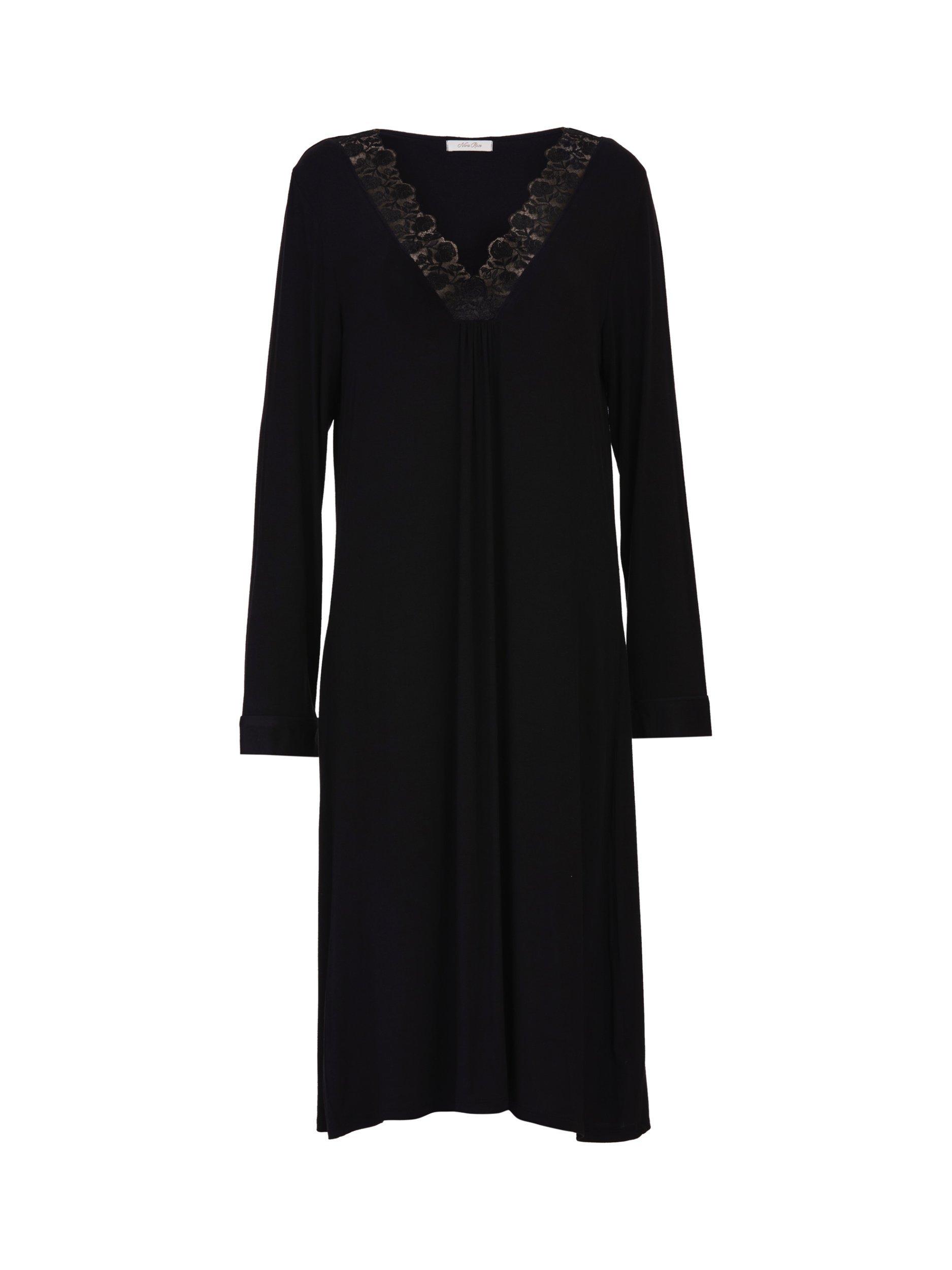 Product image 3 of 3, which shows Nora Rose by Cyberjammies Carolynn Jersey Lace Long Sleeve Nightdress, Black, 8