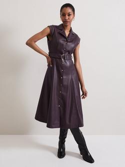 Phase Eight Ellie Faux Leather Shirt Dress, Burgundy, Burgundy