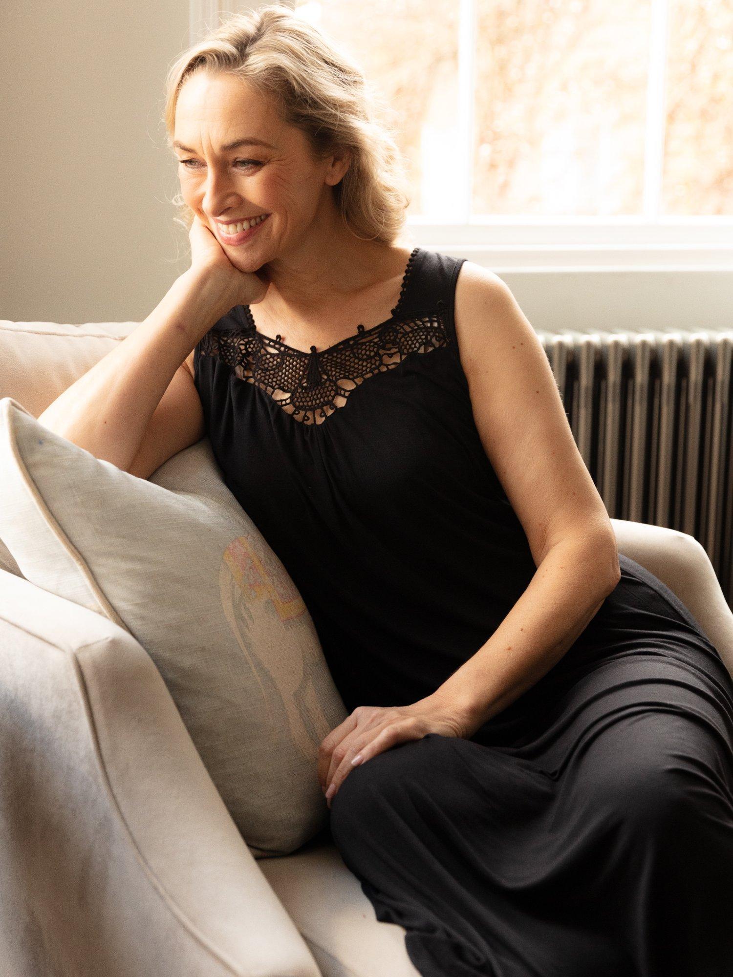Product image 1 of 4, which shows Nora Rose by Cyberjammies Carolynn Lace Maxi Nightdress, Black, 8