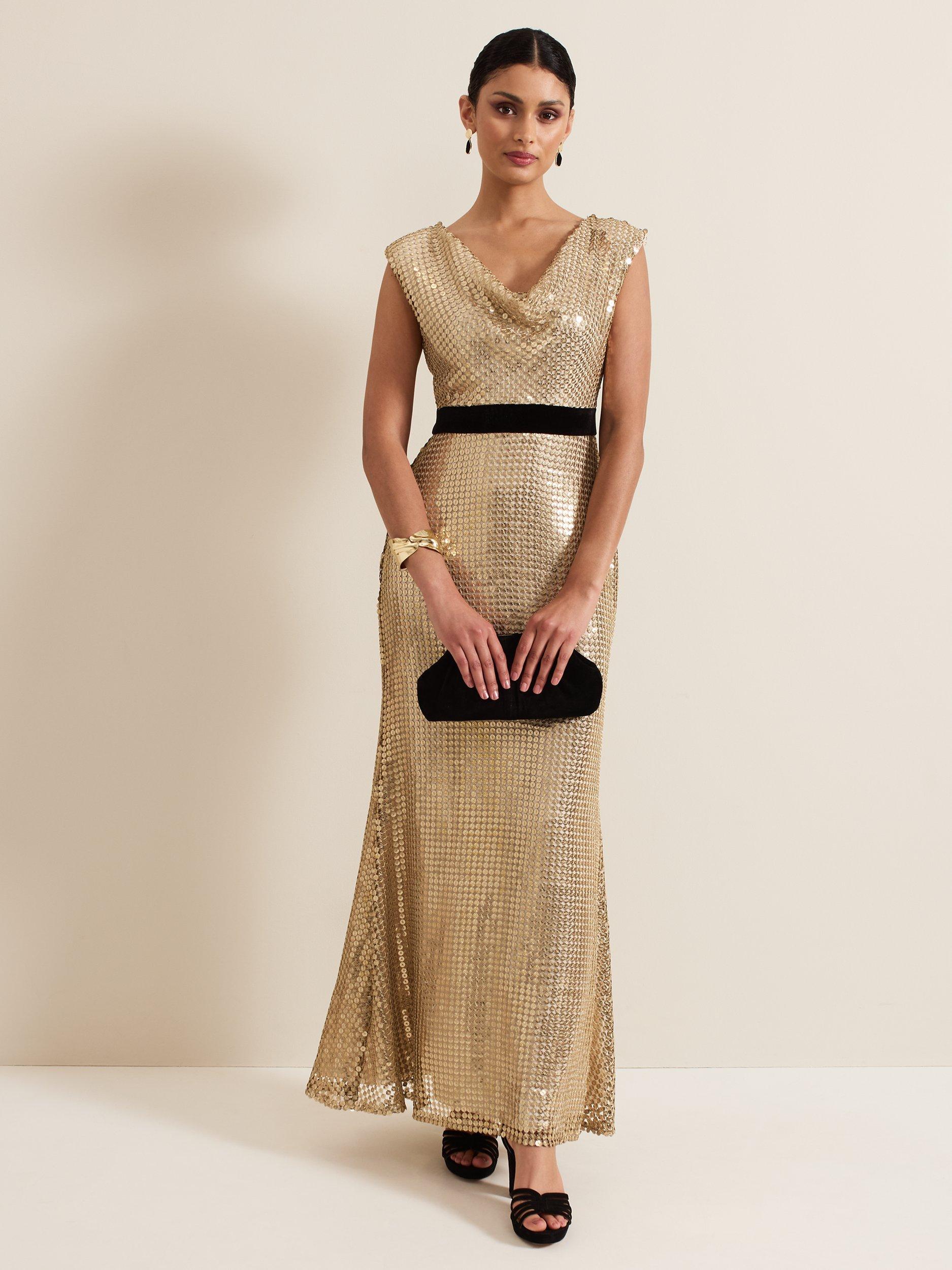 Phase Eight Jamae Sequin Maxi Dress, Gold