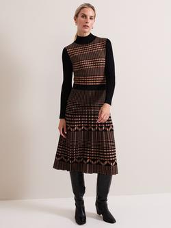 Phase Eight Bethan Geometric Dress, Tan/Black, Tan/Black