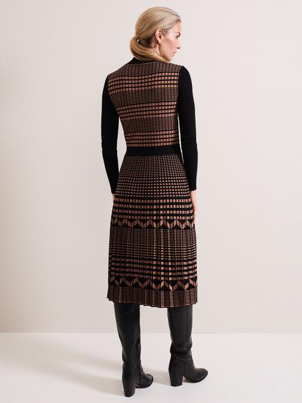 Phase Eight Bethan Geometric Dress, Tan/Black - view 2, Tan/Black