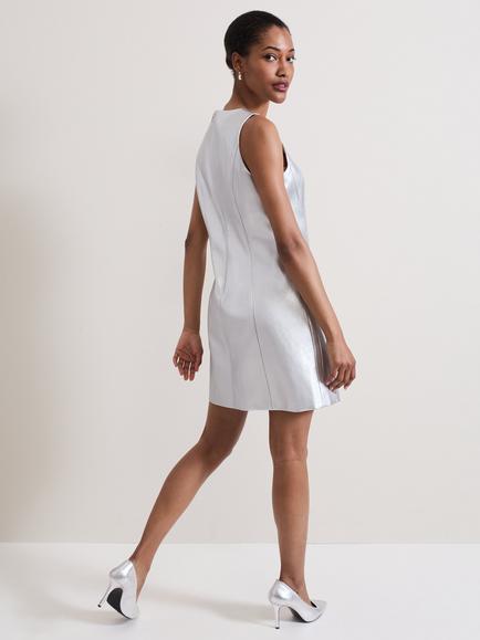 Phase Eight Ellora Metallic Mini Dress, Silver - view 2, Silver