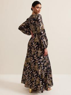 Phase Eight Ellio Shimmer Silk Blend Dress, Black/Multi - view 2, Black/Multi