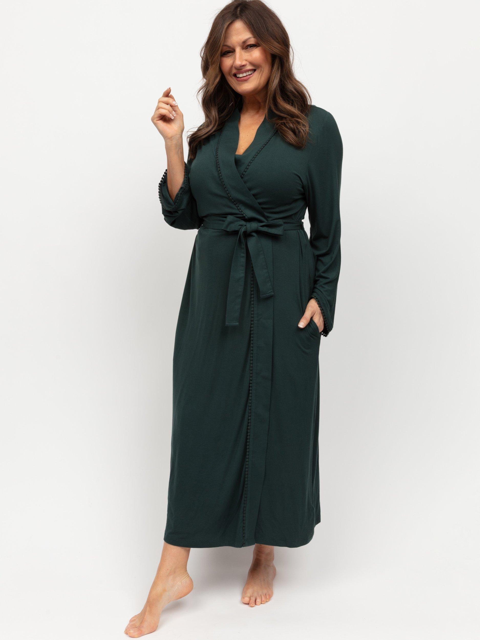 Product image 1 of 3, which shows Nora Rose by Cyberjammies Anne Jersey Bobble Lace Dressing Gown, Green, 8