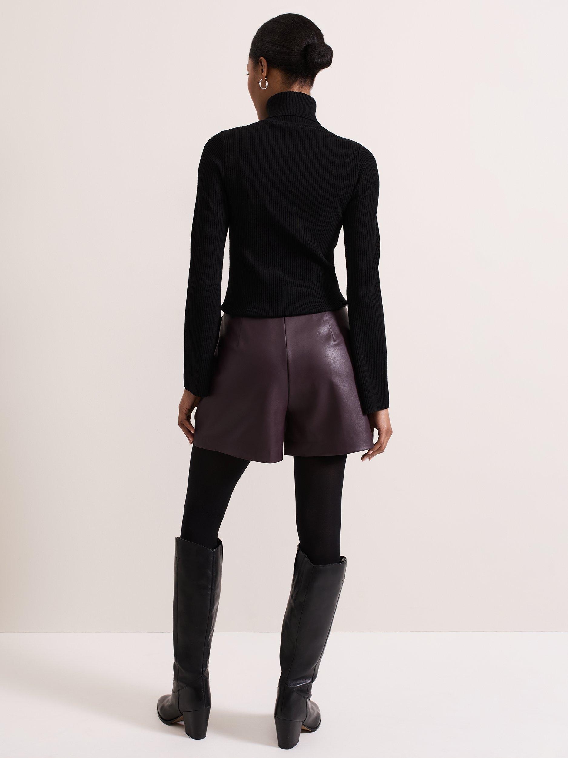 Product image 3 of 9, which shows Phase Eight Aubrina Faux Leather Shorts, Burgundy, 16
