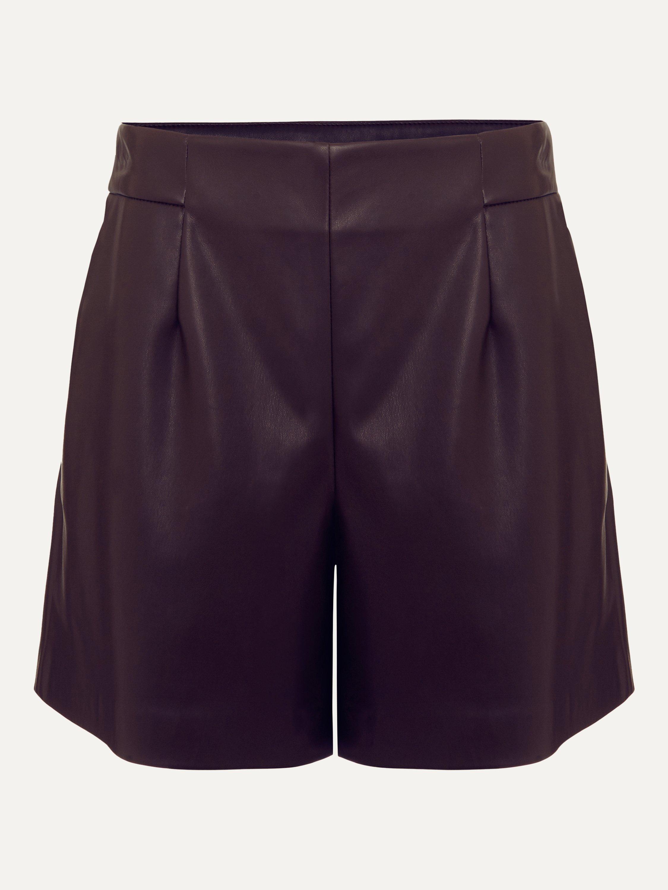 Product image 2 of 9, which shows Phase Eight Aubrina Faux Leather Shorts, Burgundy, 16